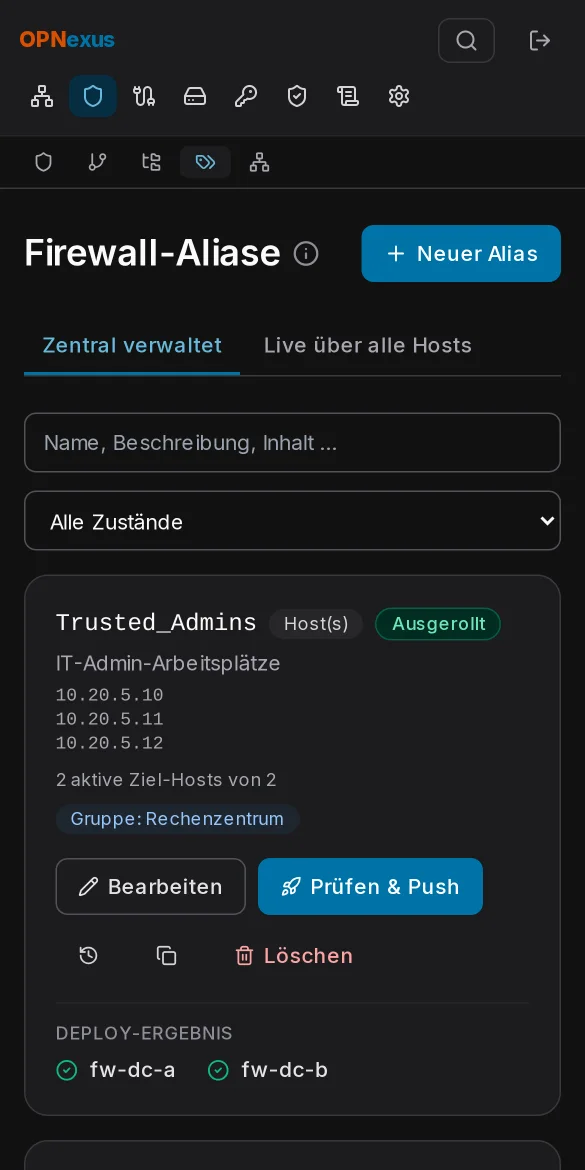 Zentrale Aliase mit Host-, Netz- und Port-Objekten