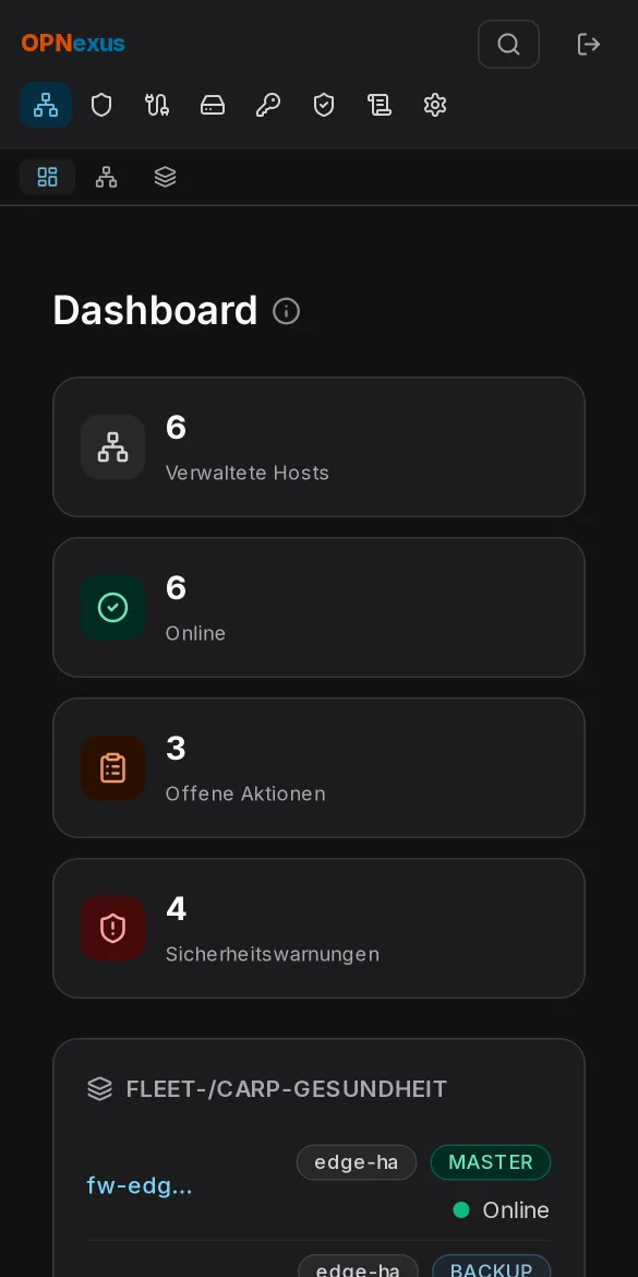 OPNexus-Dashboard auf dem Smartphone