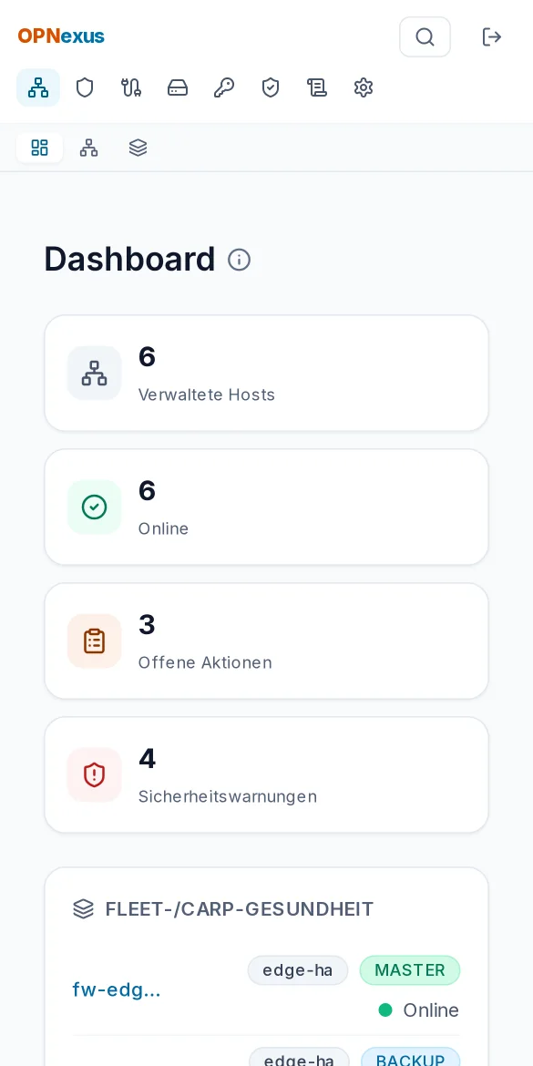 OPNexus-Dashboard auf dem Smartphone
