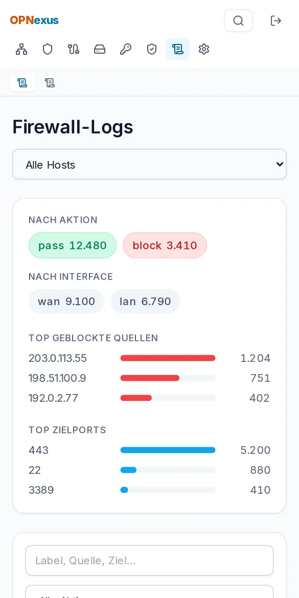 Zentrale Log-Suche mit geblockten und erlaubten Verbindungen