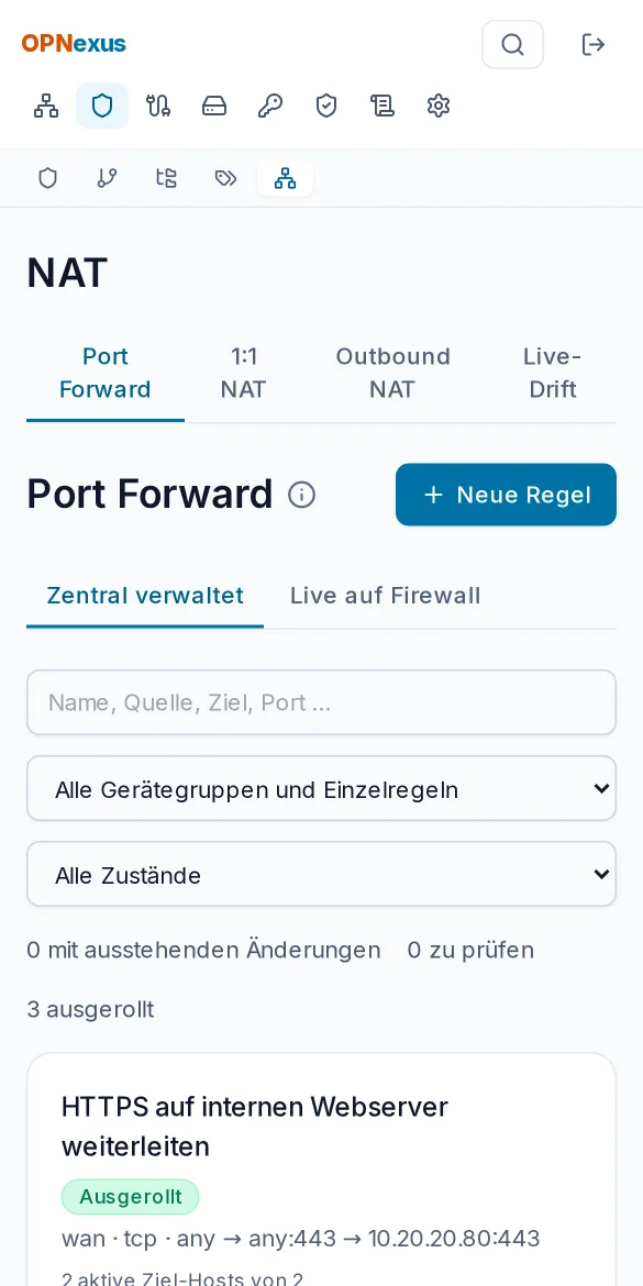 NAT-Verwaltung mit Port-Forward, 1:1-NAT und Outbound-NAT