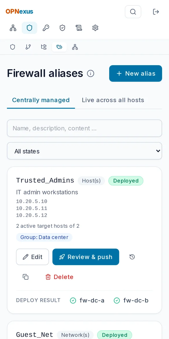 Central aliases with host, network and port objects