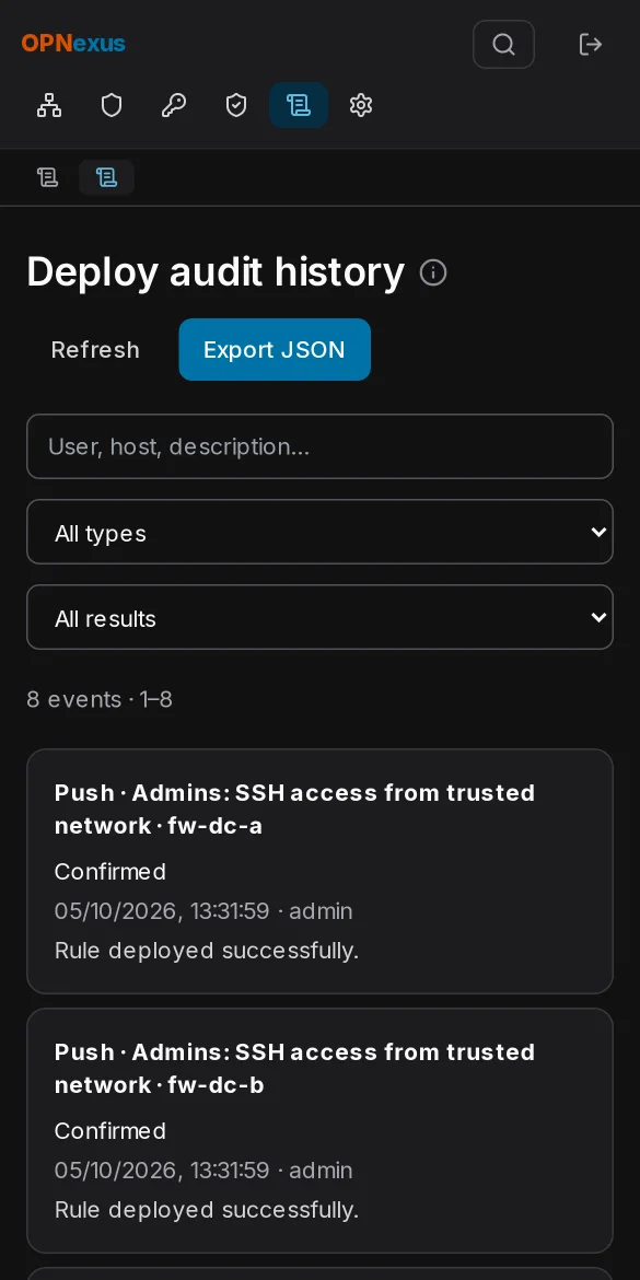 Audit history with deploy results