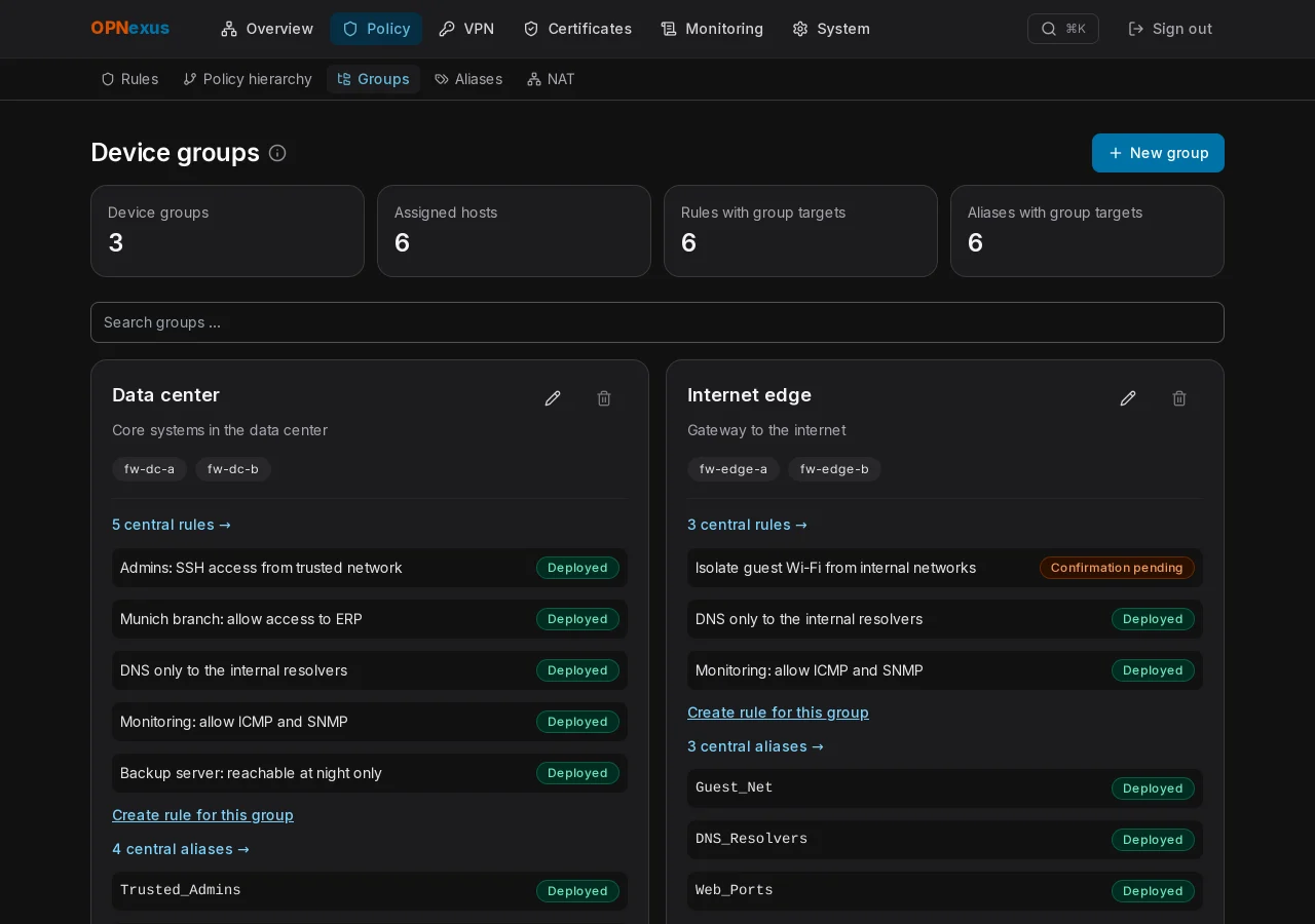 Device groups – Bundle hosts for targeted deployment.