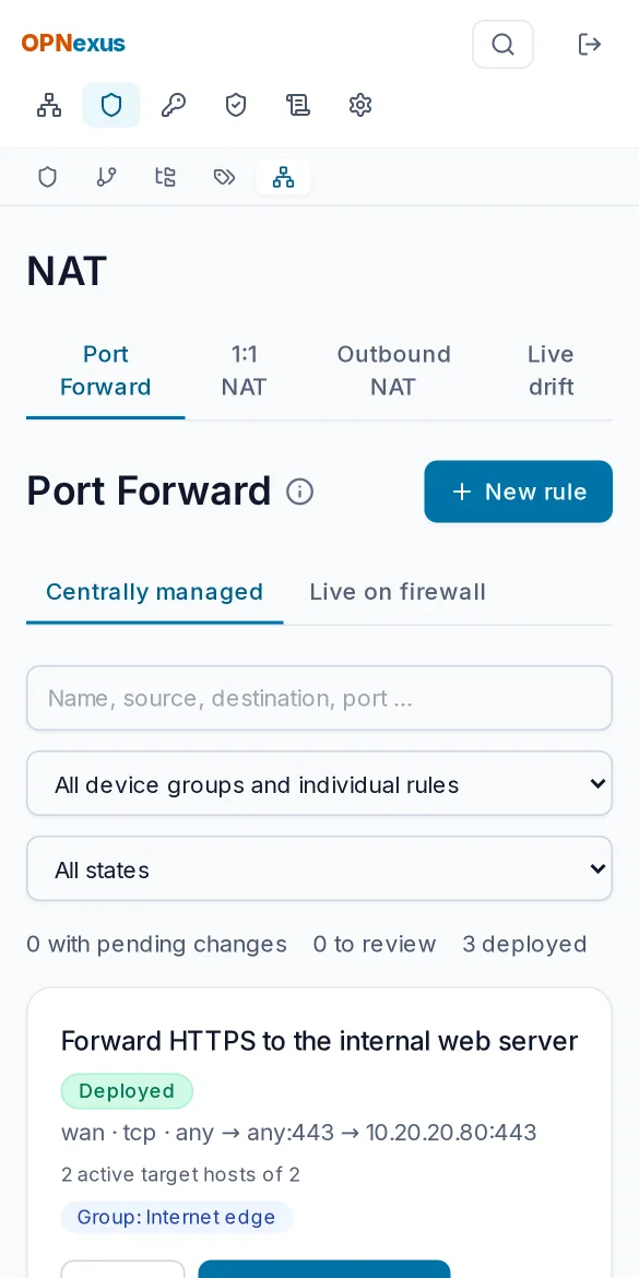 NAT management with port forward, 1:1 NAT and outbound NAT
